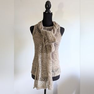 Lauren by Ralph Lauren sleeveless sweater with matching scarf - Size S in Sand